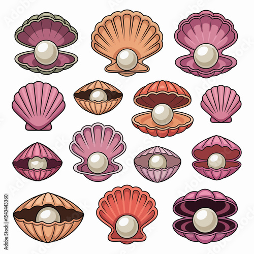 Collection of open and closed shells with pearls