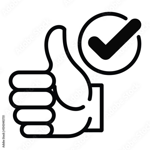 Black and White Thumbs Up Icon with Check Mark in Circle Positive Feedback Approval Symbol