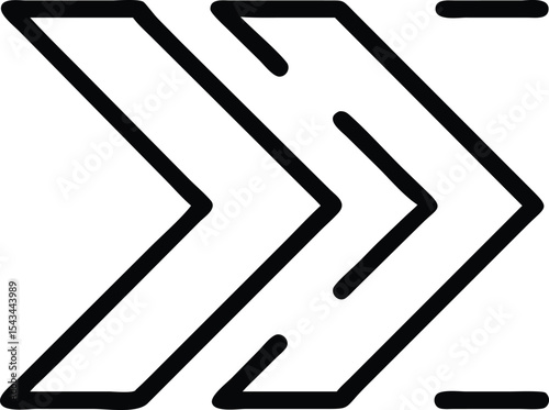 Minimalist Arrow Graphic: Abstract Vector Design with Overlapping Chevrons Pointing Right, Isolated on White, for Modern Iconography and Design Compositions.