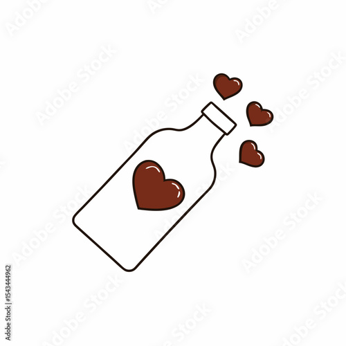 Chocolate hearts floating in a bottle labeled 
