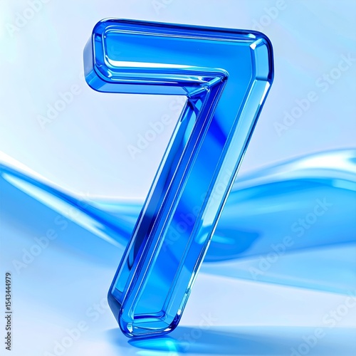 3D Glossy Blue Number 7 in Liquid Glass Effect