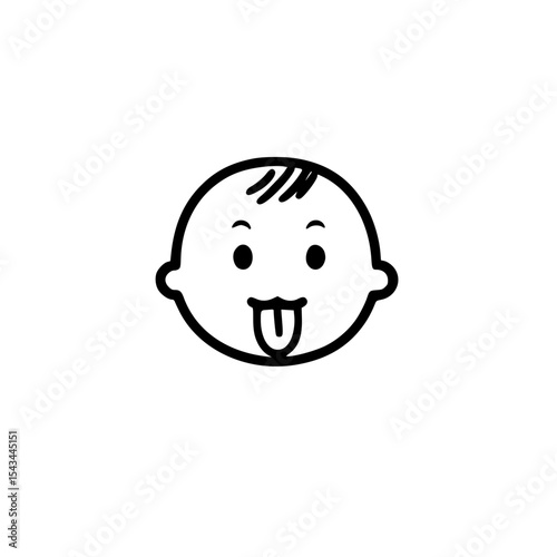 Baby Emoji Style Icon with Tongue Out for Nursery or Parenting Design