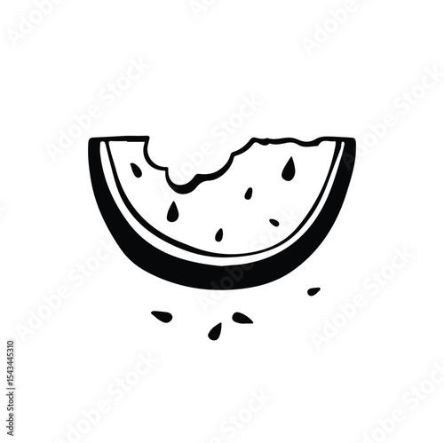 half round watermelon slice bitten outline vector