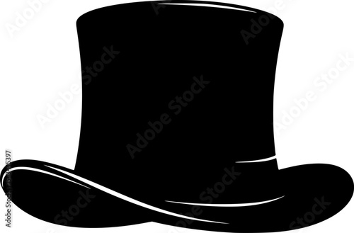 Black silhouette of a classic top hat with a wide brim. Vector illustration
