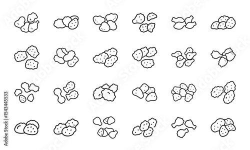 Collection of twenty outline chicken nuggets in various groupings and arrangements set