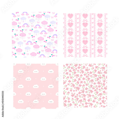Set of Four Seamless pink Designs for Fabric and Scrapbook