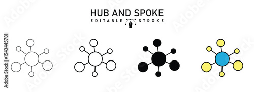 Network Connection icon, Hub and Spoke Communication Illustrating Connectivity, Hub network connection icon, Central database symbol, logo illustration filled, outline, line and stroke style