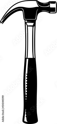 Black and white illustration of a classic claw hammer tool concept art. Vector illustration

