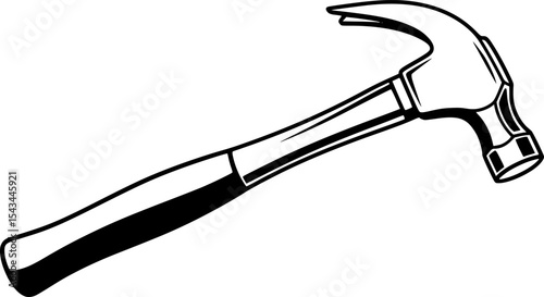 Black and white illustration of a classic claw hammer tool concept art. Vector illustration
