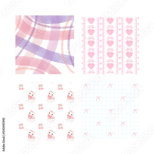 Set of Four Seamless pink Designs for Fabric and Scrapbook