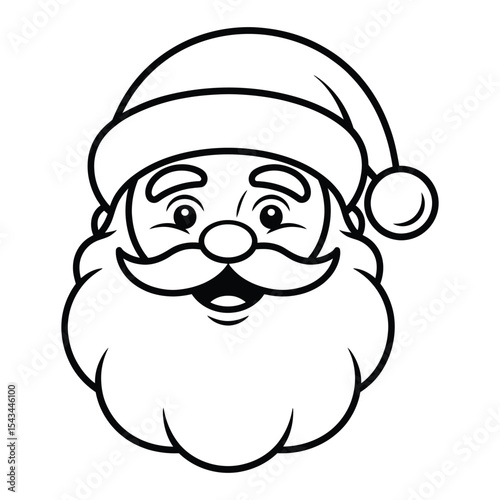 Cheerful Santa Claus Head Cartoon Black and White Line Art Illustration Festive Holiday Season