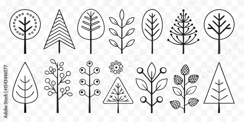 Minimalist Tree Icons – Clean Line Art Collection of Geometric Trees for Eco Design & UI Projects
