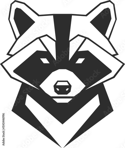 Raccoon head logo in a unique style with sharp corners, raccoon icon in the form of a silhouette in black.