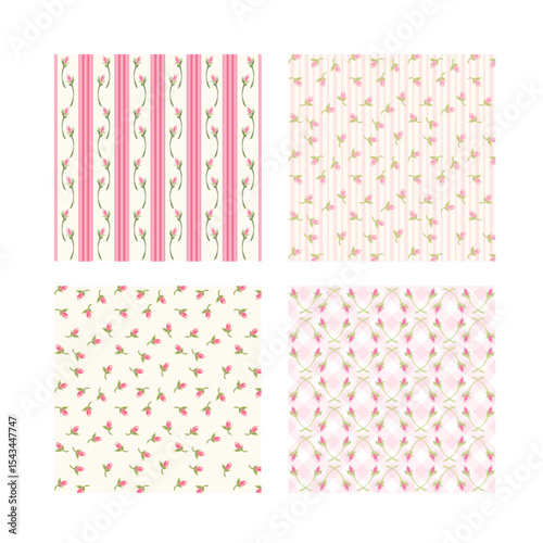Set of Four Seamless pink Designs for Fabric and Scrapbook