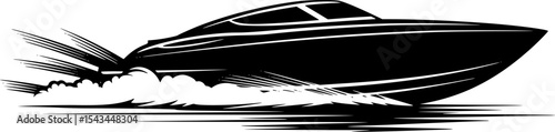 Silhouette of a sleek speedboat gliding swiftly in water illustration. Vector illustration
