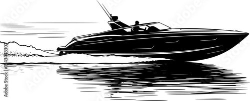 Silhouette of a sleek speedboat gliding swiftly in water illustration. Vector illustration

