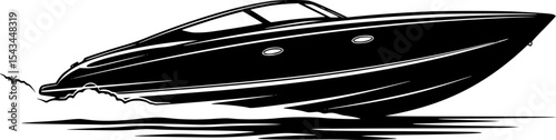 Silhouette of a sleek speedboat gliding swiftly in water illustration. Vector illustration
