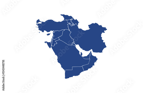 Detailed Blue Middle East Map Vector Silhouette Set for Geography and Travel Design Projects