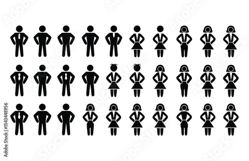 Minimalist Black People Silhouette Vector Icon Set for Team and Diversity Design Projects