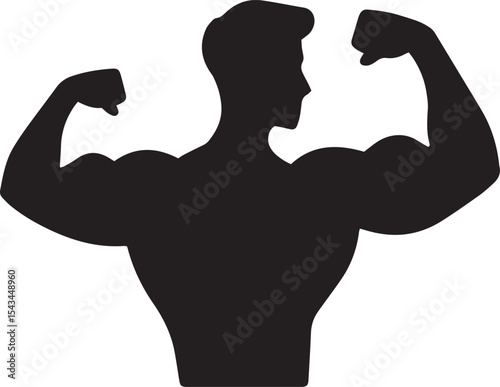 Bodybuilder Silhouette, Strong Man Flexing Muscles, Fitness and Strength Concept