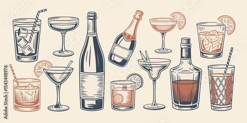 A Hand-Drawn Illustration of Various Cocktails and Drinks A Vintage Collection