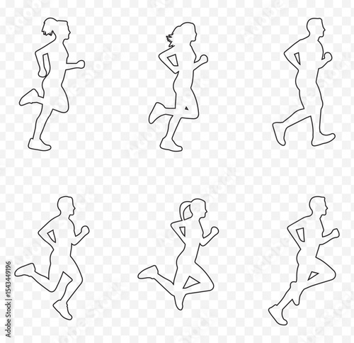 Silhouette of Runners in Stroke on Transparent Background. EPS 10.