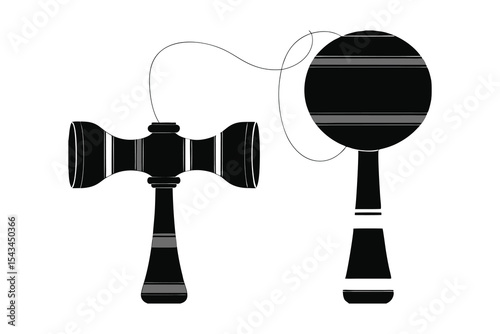 Classic Black Vector Silhouette Icon Set of Kendama Toys for Traditional Games, Skill-Based Designs, and Creative Play Projects