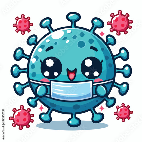 cute cartoon virus image vector on plain white background
