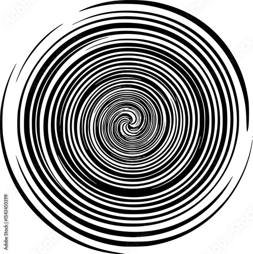 Black and white abstract concentric circles with a vortex effect. Vector illustration
