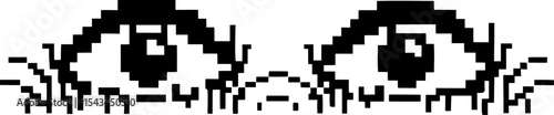 Pixel art eyes peeking with curiosity retro digital black and white face, surprised expression, minimal sketch icon