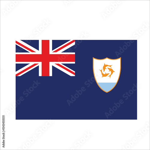 Anguilla's flag features the union jack and a shield with three orange dolphins on a white and light blue background