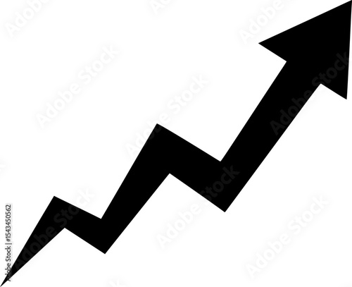 Black upward zigzag arrow signifying growth. Vector illustration
