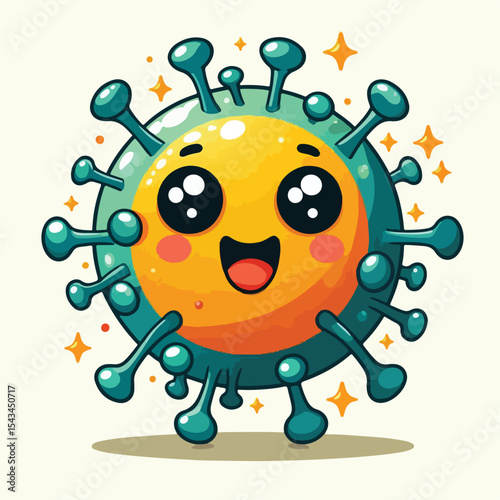 cute cartoon virus image vector on plain white background