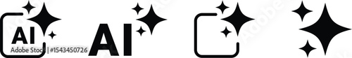 Generated AI icons set. AI star symbol with a pointed and rounded tip. AI logotype. Artificial intelligence concept. Icon element for app and web. Vector illustration.