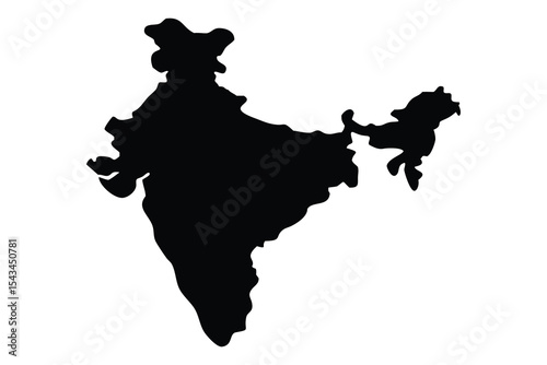 Sleek Black Vector Silhouette Map of India for Cultural Presentations, Geographic Studies, and Design Templates