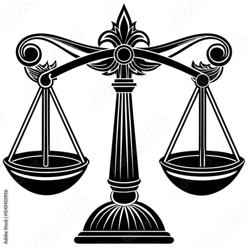 Ornate scales of justice icon isolated on white background
