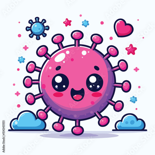 cute cartoon virus image vector on plain white background