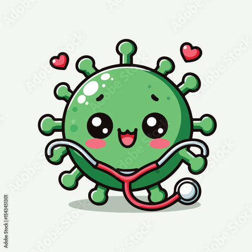 cute cartoon virus image vector on plain white background