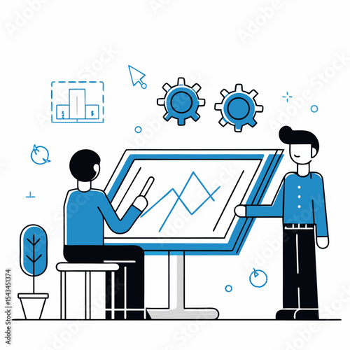 Business Analysts Collaborating on Data Visualization and Strategic Planning

