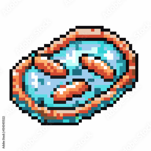 Digital pixel art bacteria cell icon microscopic organism illustration, biological cell structure, science and microbiology