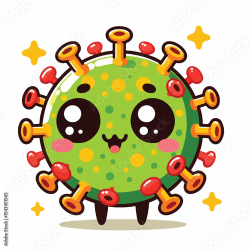 cute cartoon virus image vector on plain white background
