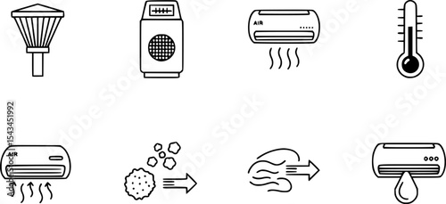 set of air icons, such as air filter, temperature, air purifier, dust