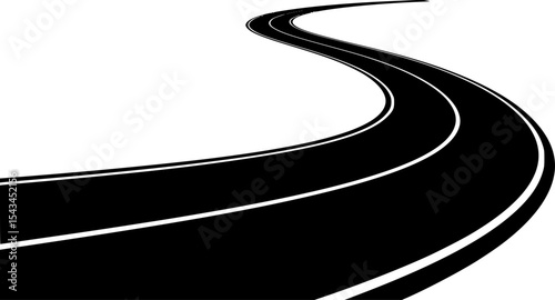 Curved black and white asphalt road illustration. Vector illustration
