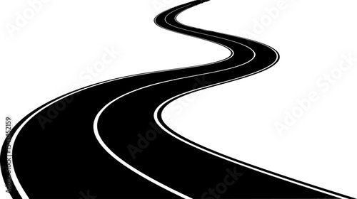 Curved black and white asphalt road illustration. Vector illustration

