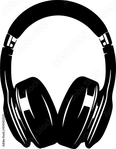 Black silhouette of over-ear headphones isolated. Vector illustration
