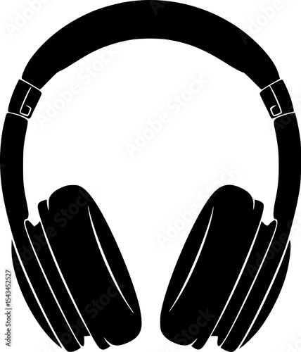 Black silhouette of over-ear headphones isolated. Vector illustration
