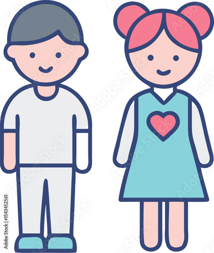 girl and boy vector icon on white or transparent background