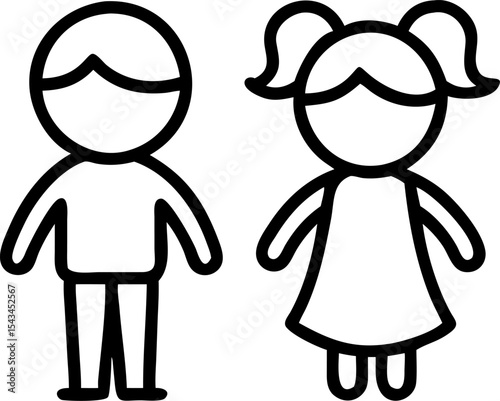 girl and boy vector outline icon on white or transparent background