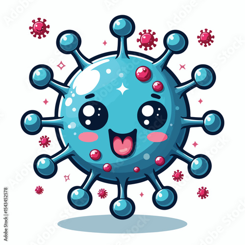 cute cartoon virus image vector on plain white background