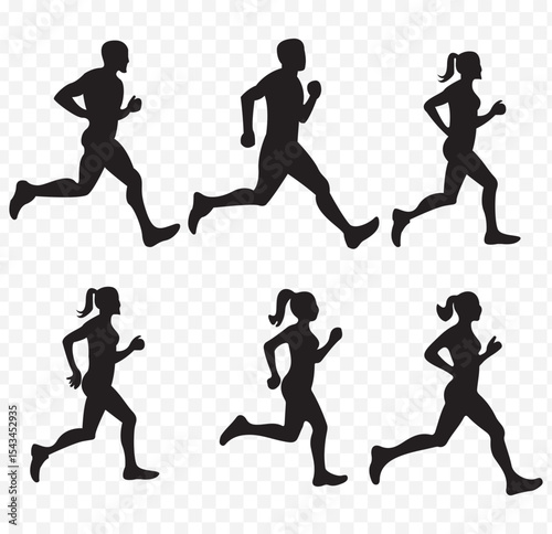 Vector illustration of silhouette of a man running. Generative ai.  Silhouette illustration of runners displaying motion and movement during outdoor running exercise on Transparent Background EPS 10.